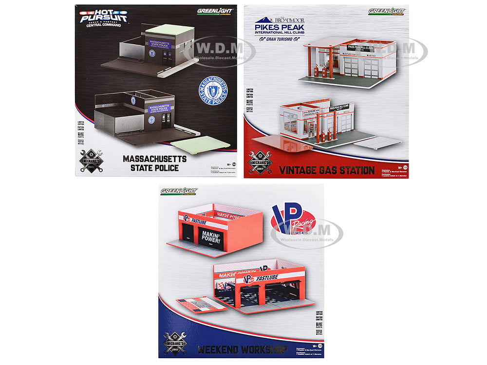 "Mechanics Corner" Series 10 Set of 3 Dioramas for 164 Scale Models by Greenlight