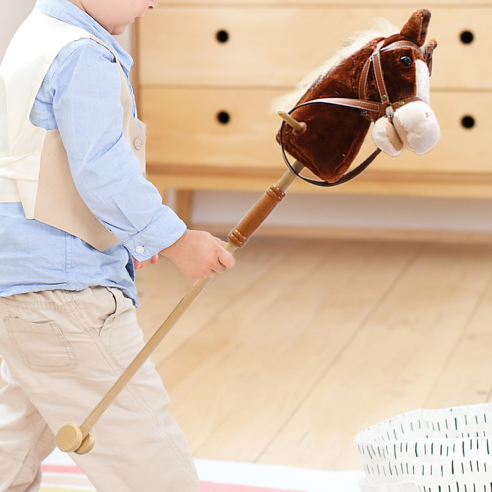 Stick Horse Plush Wooden Pole Handcrafted Fun Pretend Play with Realistic Sound