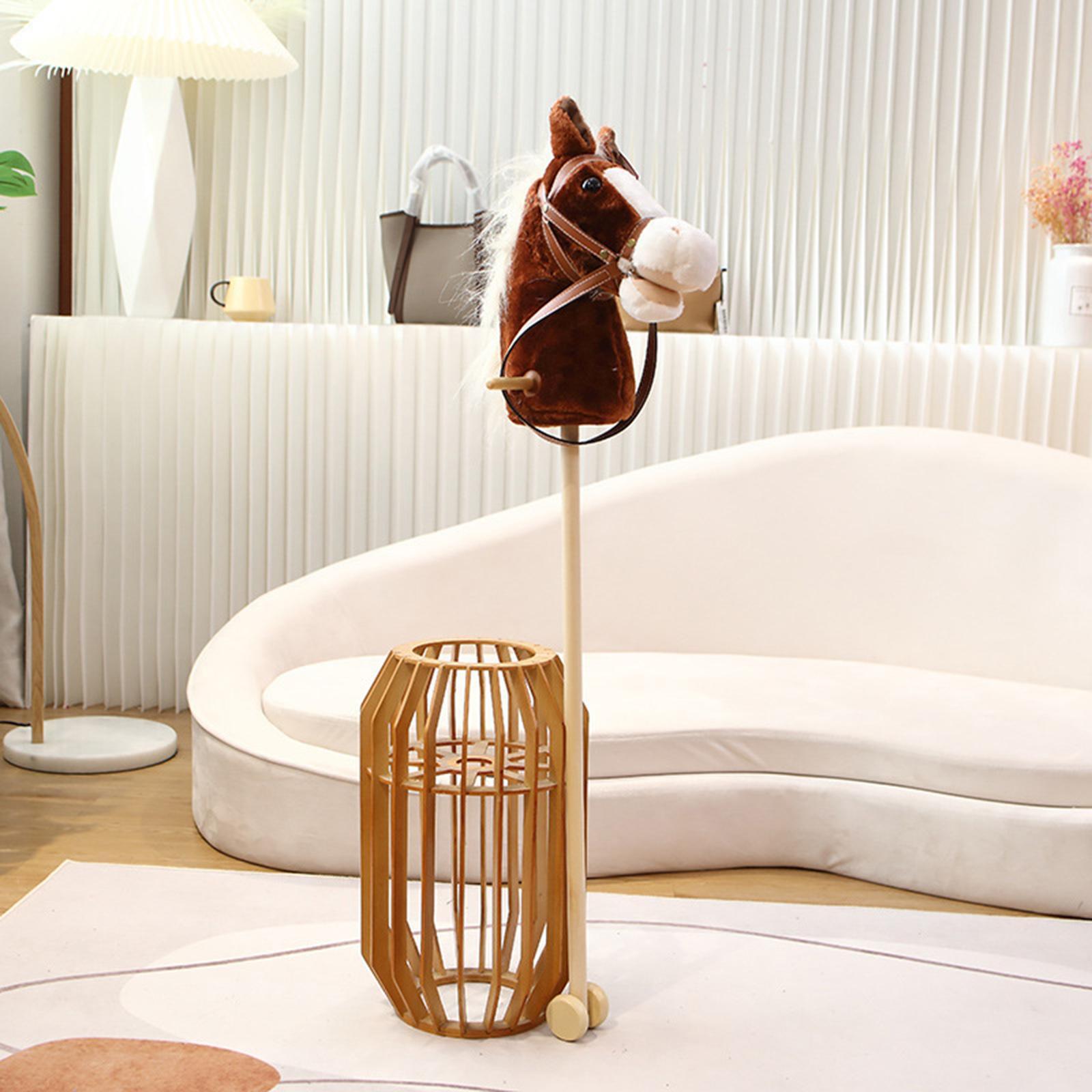 Stick Horse Plush Wooden Pole Handcrafted Riding Toy Pretend Play for Boys Girls