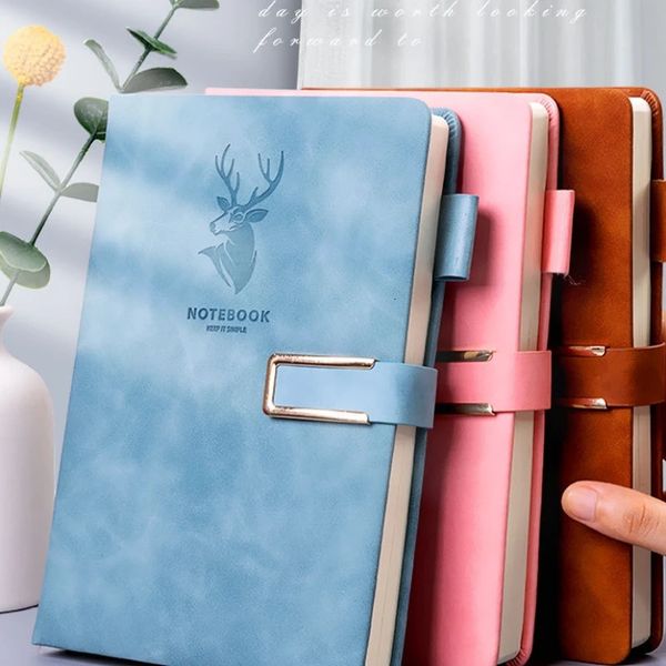 A5 Vintage deer head notebook magnetic button business PU leather 360pages notebook soft Cover leather for school daily Meeting 250116