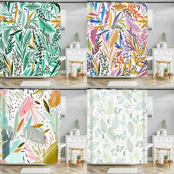 Nordic Green Plant Flower Leaves Shower Curtain Waterproof Polyester Bath Curtain For Bathroom with Hooks Home Decor Curtains M240824