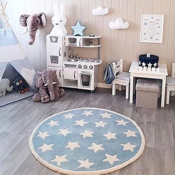 Star Rug Tapete Baby Round Nordic Cotton Floor Mat Kilim Soft Blue Rugs Baby Bed Living Room Decoration 241118