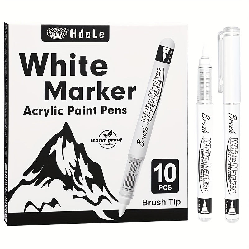 TEMU 10pcs White-black Acrylic Marker Pens Acrylic Marker Set Direct Liquid Ink For Glass Canvas Wood Leather Ceramic Art Supplies