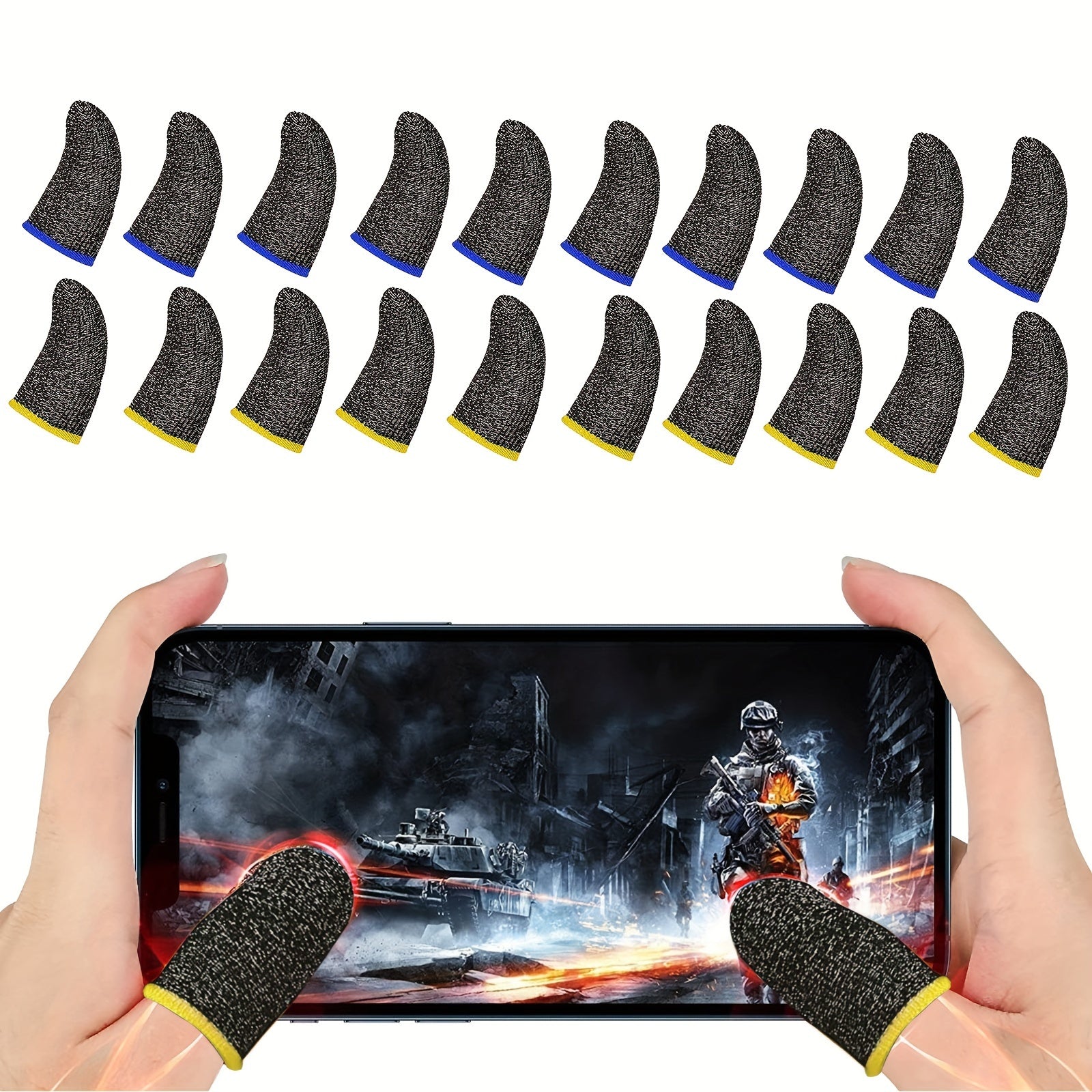 TEMU 20pcs Antislip Gaming Finger Sleeves, Anti-sweat Breathable Touchscreen Game Finger Protector, For -mobile -, 18-needle Silvery Fiber