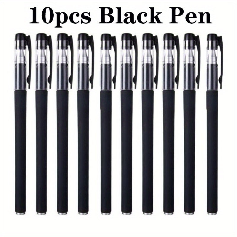 TEMU 10pcs Gel Pens Set Black Blue Red Refill Gel Pen Bullet Tip 0.5mm School & Office Ball-point Pen Supplies Stationery Kawaii Accessories