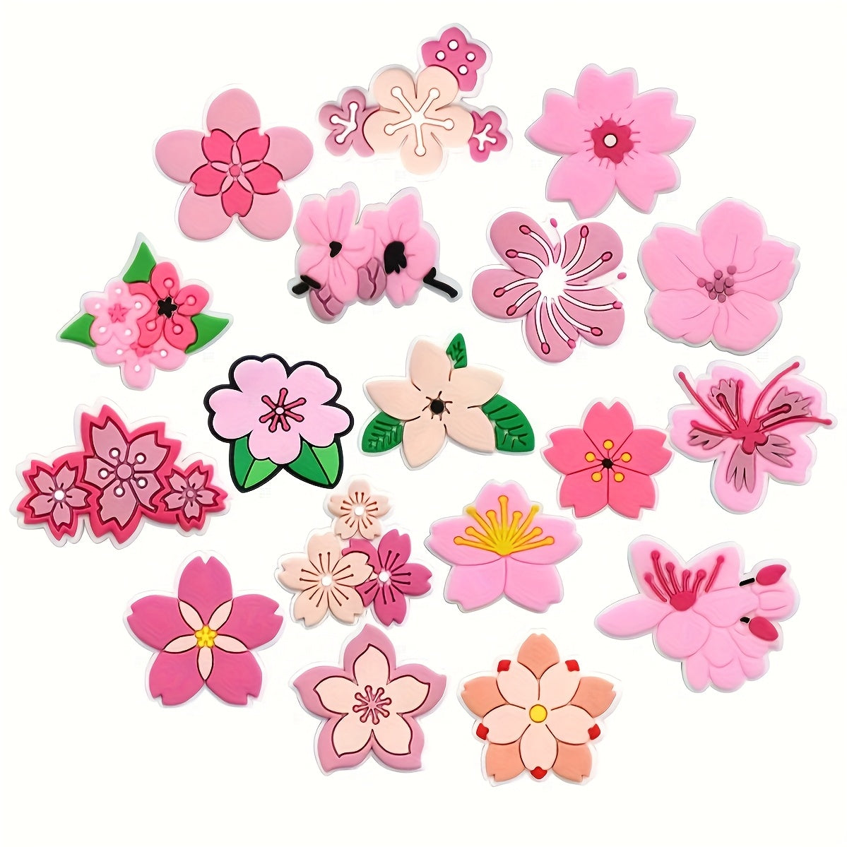 TEMU 18pcs Set Of Pink Floral Pvc Shoe Accessories, Suitable For Sports Shoes, Bracelets, And Wristbands, Perfect As A Reward Or Gift For
