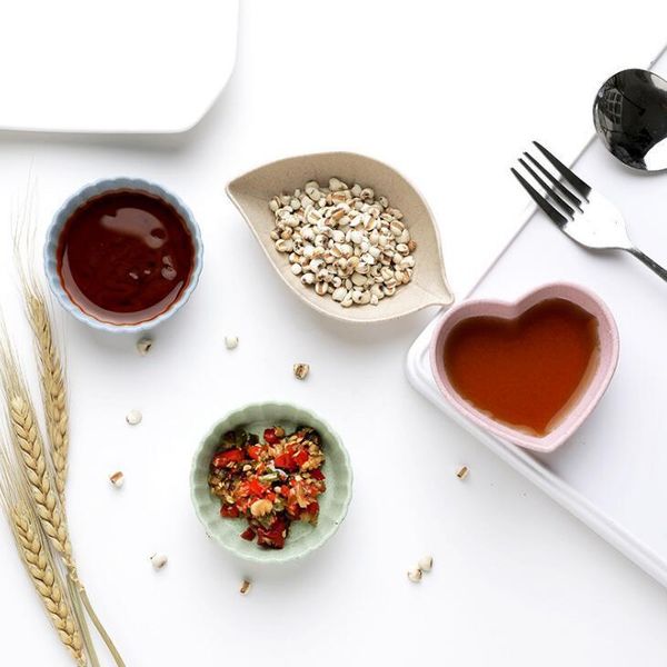 4Pcs Leaves Shape Seasoning Dish Kids Wheat Straw Soy Sauce Rice Bowl Plate Tableware Food Container FY5628
