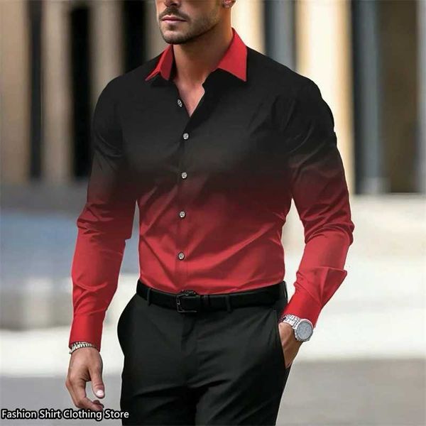 9-color mens shirt gradient shirt long-sved business office clothing loose version fashion casual soft fabric XS-6XLXJ241120