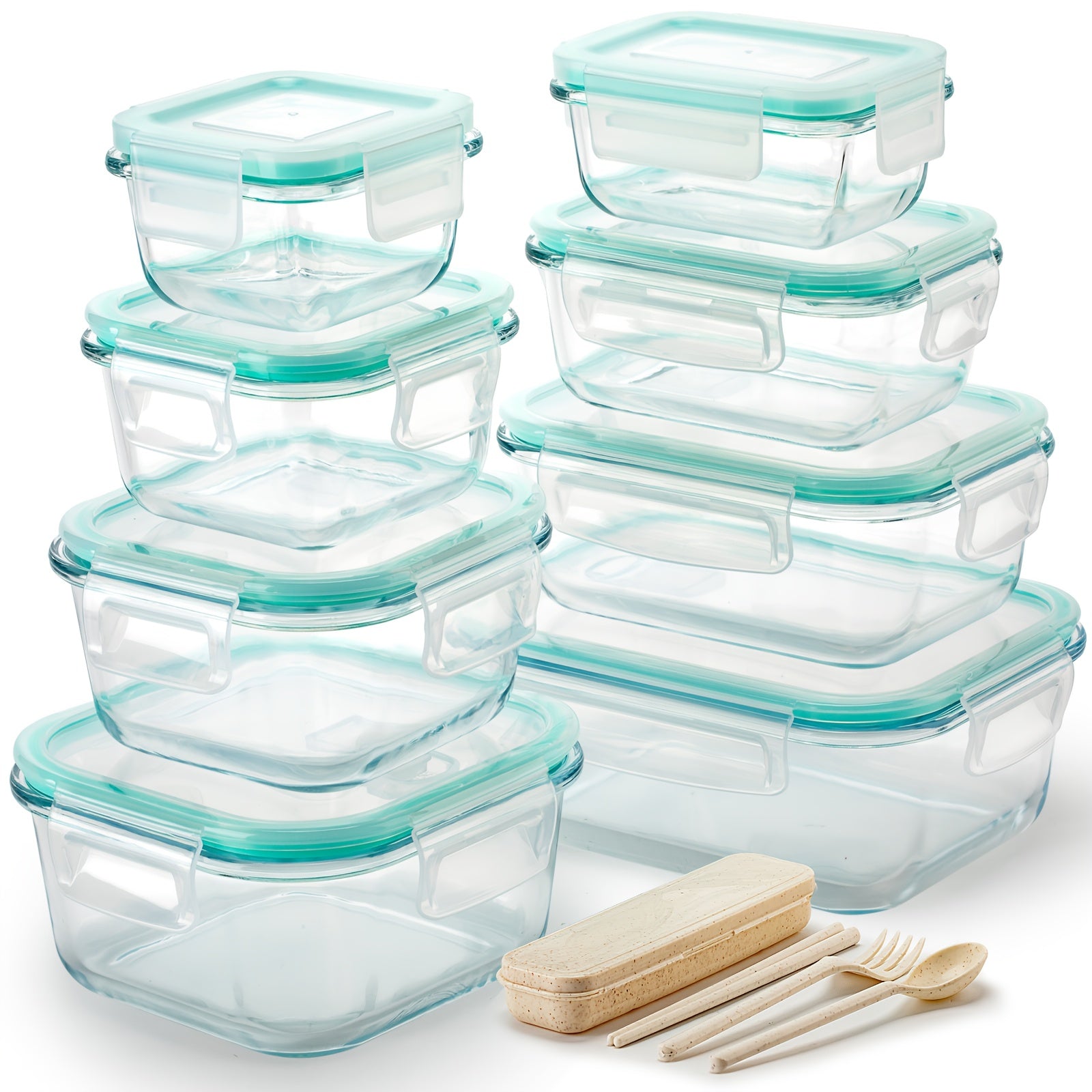 TEMU 5-9pack Glass Food Storage Containers Set - Airtight Lids, Multiple Sizes For Meal Prep, & Snacks, Freezer Microwave Safe, Ideal For Kitchen