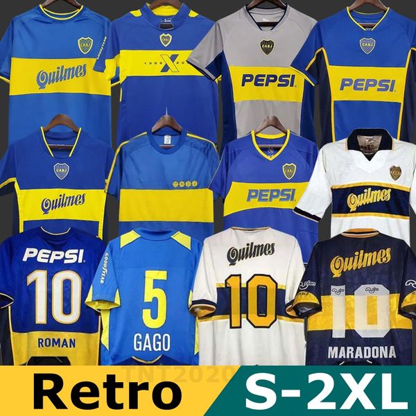 84 95 96 97 98 Boca Juniors Retro Soccer Jersey Maradona ROMAN Caniggia RIQUELME 2002 PALERMO Football Shirts Maillot Camiseta de Futbol 99