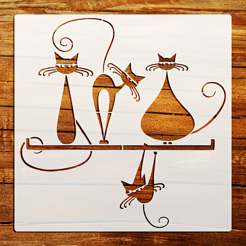 TEMU 1pc Reusable Geometric Cat Stencil Template For Diy Crafts, Walls, Fabric & Photo Frames - 11.8x11.8 Inches, Intricate Cat Silhouette Designs,