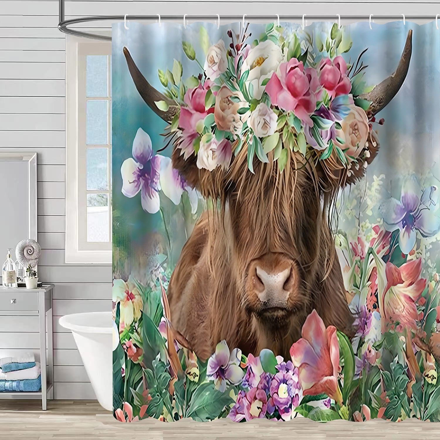 YL-37514 Hot selling digital printed shower curtain animal waterproof, mildew-proof and moisture-proof bathroom dry and wet separation curtain