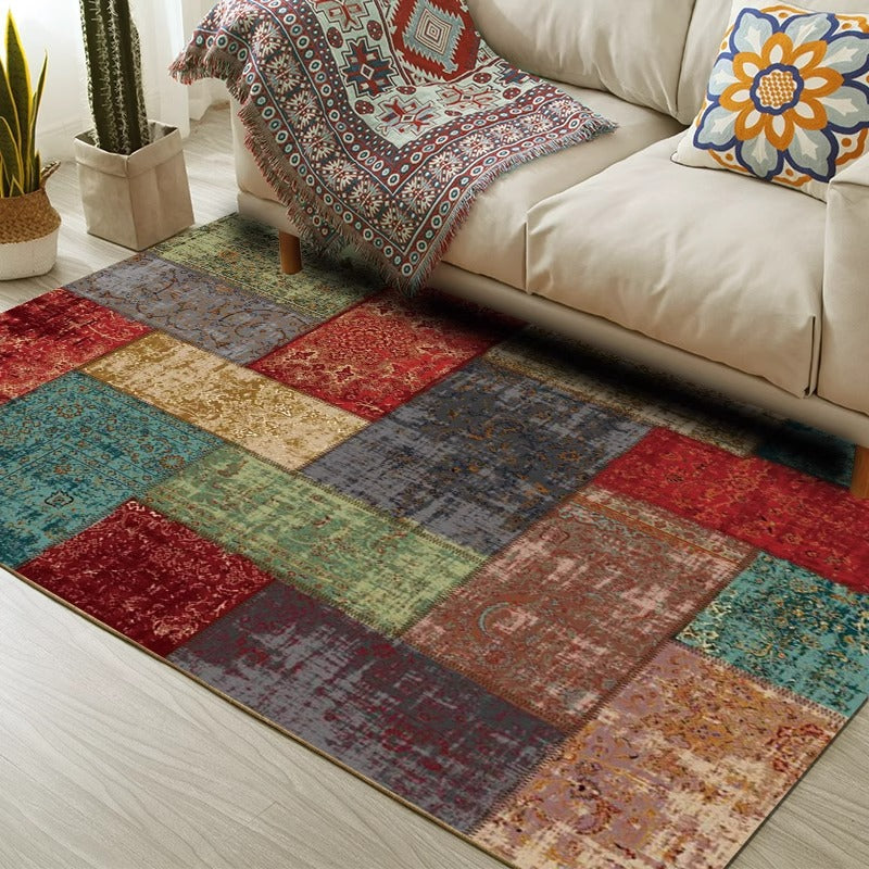 Nordic ethnic style carpet splicing pattern bedroom room American folding washed floor mat