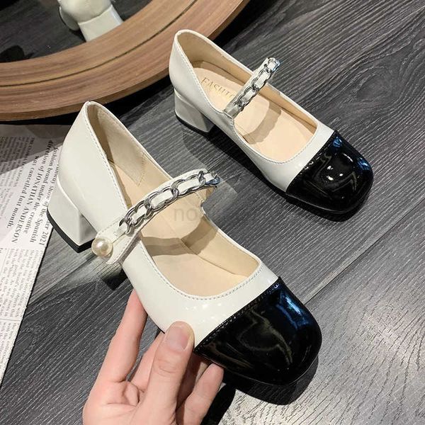 Boca de boca rasa em volta dos sapatos wan New Block H Mary Jane Shoes Classic Black Color Maihing Bombas Wens Z241211
