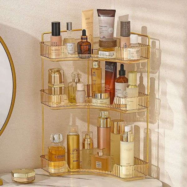 Bathroom Corner Storage Organizer Shelf Home Makeup Skincare Shampoo Lipstick Tabletop Holder Cosmetic Desk Kitchen Rack 241112