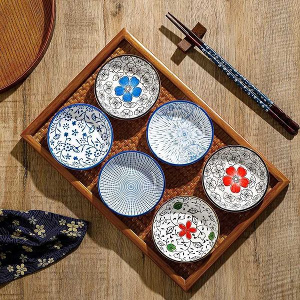 6pcs Japanese Mini Ceramic Plate Barbecue Dipping Sashimi Sushi Soy Sauce Dishes Home Desktop Snack Fruit Dessert PlatesXJ241209