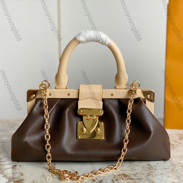 12A Upgrade Mirror Quality Designers Small Cloud Clutch Bags 28cm Womens Canvas Top Handle Handbag Luxury Brown Flower Pattern Purse Cowhide