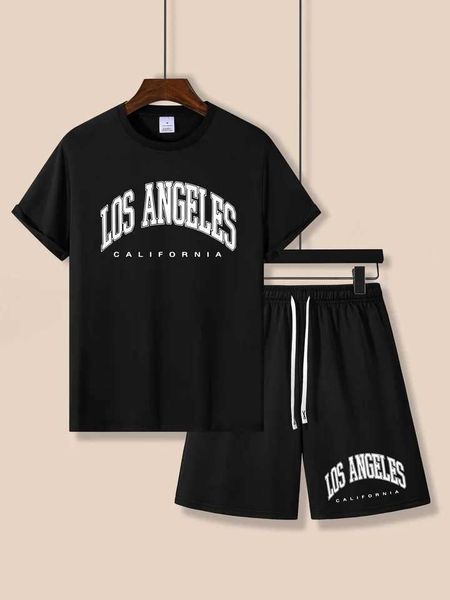 Men's Tracksuits Los Angeles Prinha masculino de 2 peças Conjunto de conforto casual Slip Slip e shorts Conjunto de verão Clothing Y250111IF