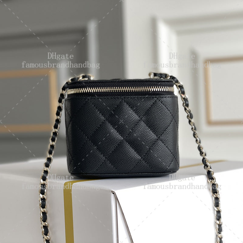 Mini Cosmetic Bag Mirror Quality Vanity Case Calfskin Leather Chain Bag Designer Makeup Bag With Box 24C17A
