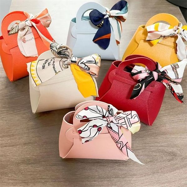 Gift Wrap 100PCS Creative Leather gifts Box With ribbon Wedding Favors and Candy Boxes For Birthday Party Supplies Chocolate Box Package 220