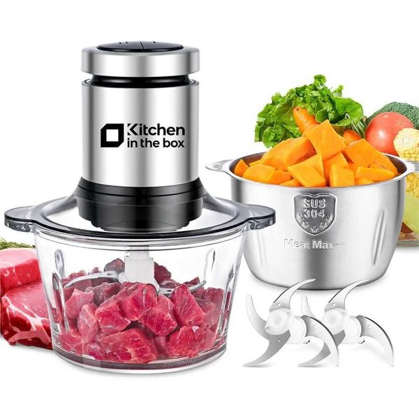 Food ProcessorsSmall Meat Grinder Food Chopper Electric Vegetable Chopper with 2 Bowls (8 Cup+8 Cup) 2 Bi-Level Blades B240803