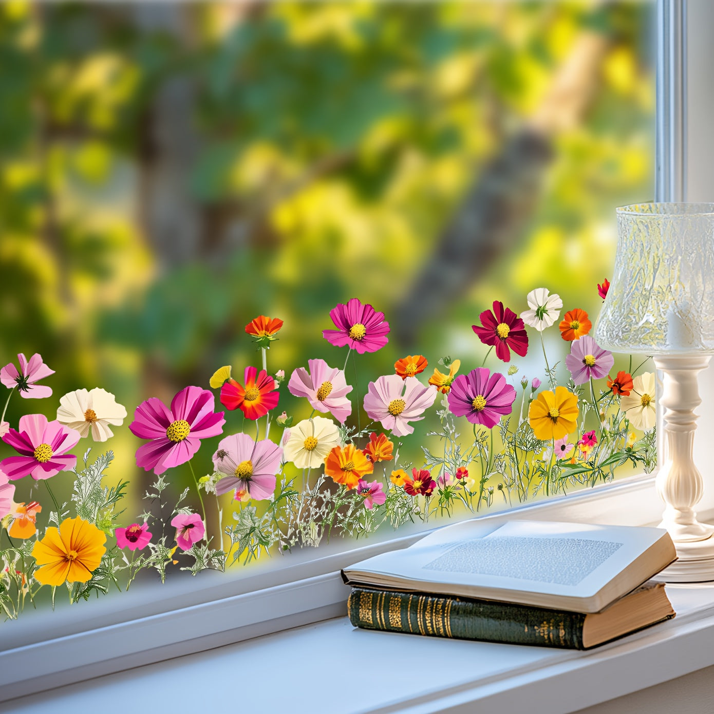 TEMU Vibrant Floral Window Clings - Colorful Decals For Glass & Doors, -on, 1mil Thick, Perfect Gift For Mom, Adds Nature- To Any Room, Seasonal Home