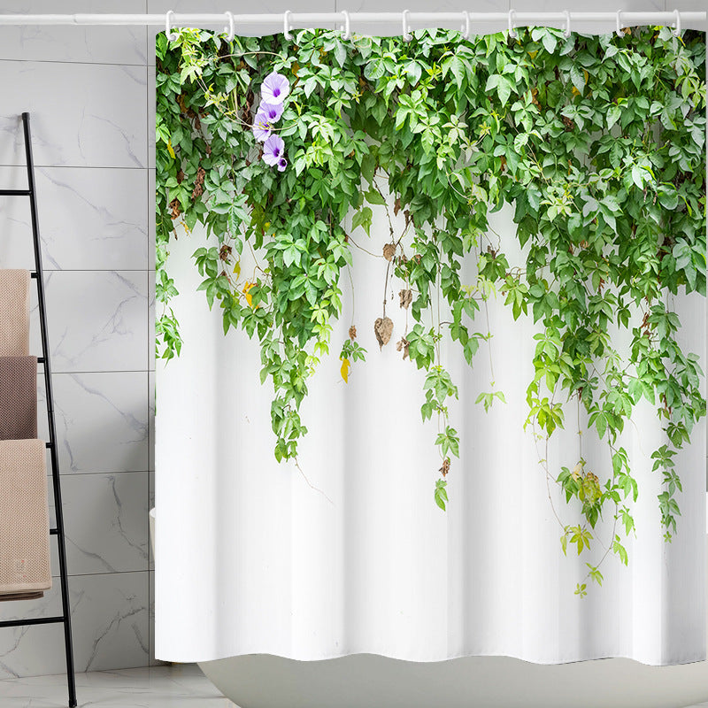 YL-37195 digital shower curtain cross-border plant flower waterproof polyester bathroom four-piece set dry and wet separation moisture-proof