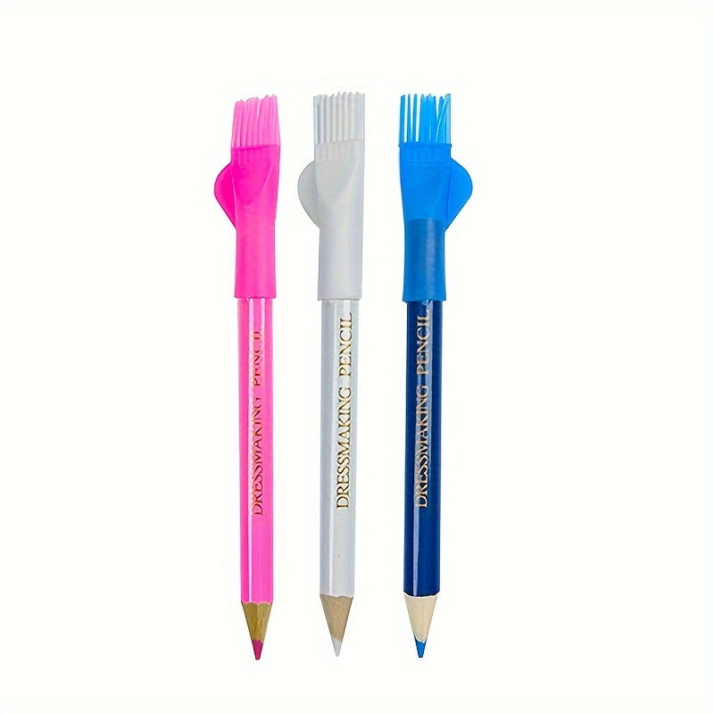TEMU 3pcs Water-soluble Chalk Markers With Brush Heads - White, Pink, Blue | Ideal For Sewing & Crafting On Fabric | Easy-to-use, Non-toxic, Chalk