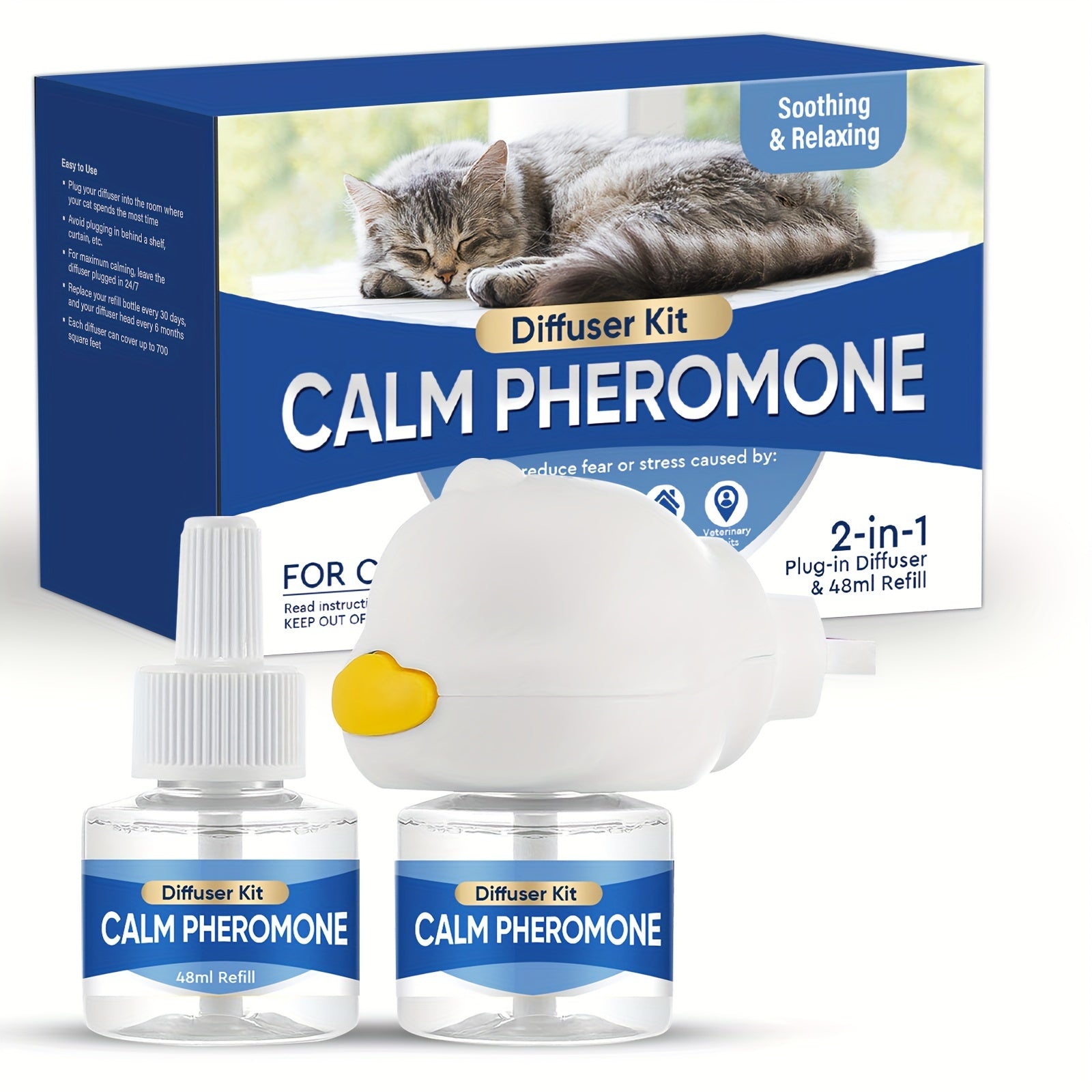 TEMU Cat Sedation Diffuser Kit - Cat Pheasant Diffuser - Includes 1 Diffuser And 2 Supplemental Bottles (48 Ml Each)