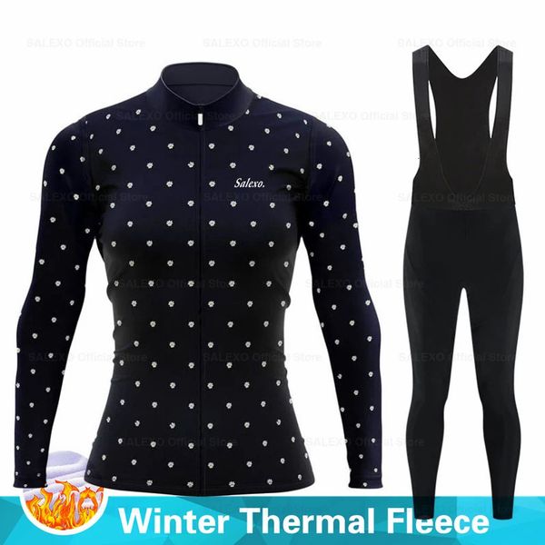 Salexo Women Winter Winter Fleece Cycling Jersey Set Sports Sports Cycling Suit Mountian Cycling Clothing ROPA CICLISMO BICYCHE DO WEAR 2412