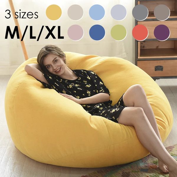 Comfort Lazy Sofas Cover Chairs Without Filler Linen Cloth Chairs Lounger Bean Bag Pouf Puff Sofa Cover for Tatami Living Room 240116