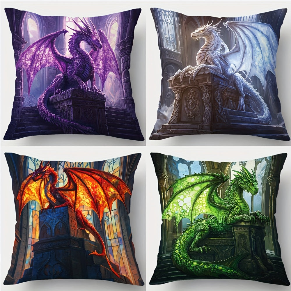 TEMU 4pcs Fantasy Dragon Printed Pillowcases - Purple, Mystical Designs, 17.7x17.7 Inch Square Decorative Pillow Covers With Zipper Closure, Machine