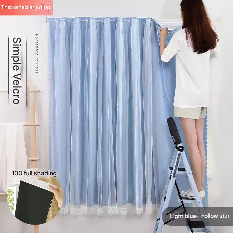 T0484 Internet celebrity punch-free Velcro curtains rental house self-adhesive blackout cloth factory dormitory bedroom bay window gauze curtain