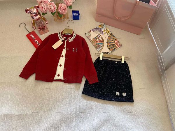 Luxury girls dress set High quality baby two-piece dress set kids designer clothes Fake two cardigans and a silver skirt