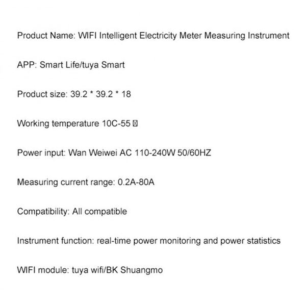 Tuya WiFi Energy Meter 80A With Current Transformer Clamp KWh Power Monitor Electricity Statistics 110V 230V Alexa Home