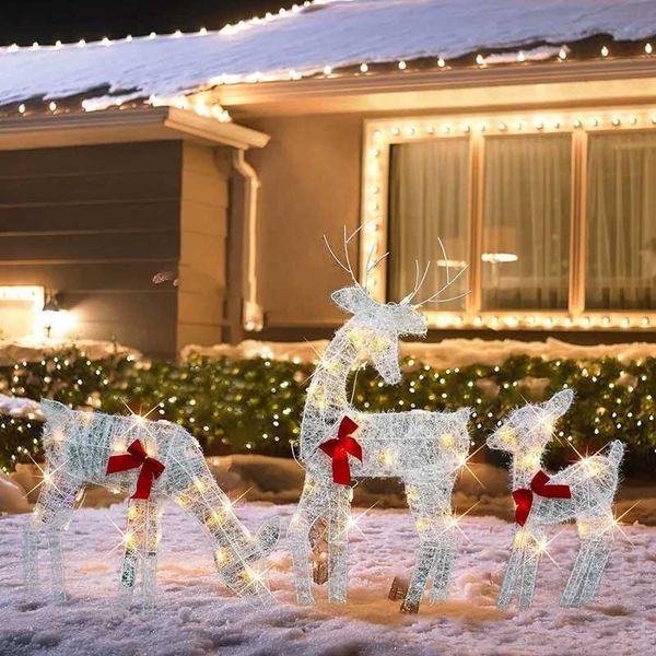 Christmas Decorations Lighting up Christmas 2D reindeer outdoor decoration pre lighting Christmas lights Rudolf and Santa Claus sled T240830