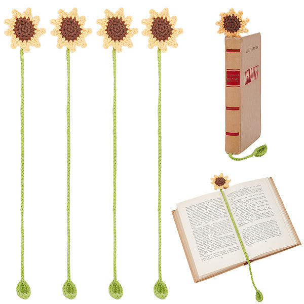 4 marque-pages en laine crochetée en forme de plante
