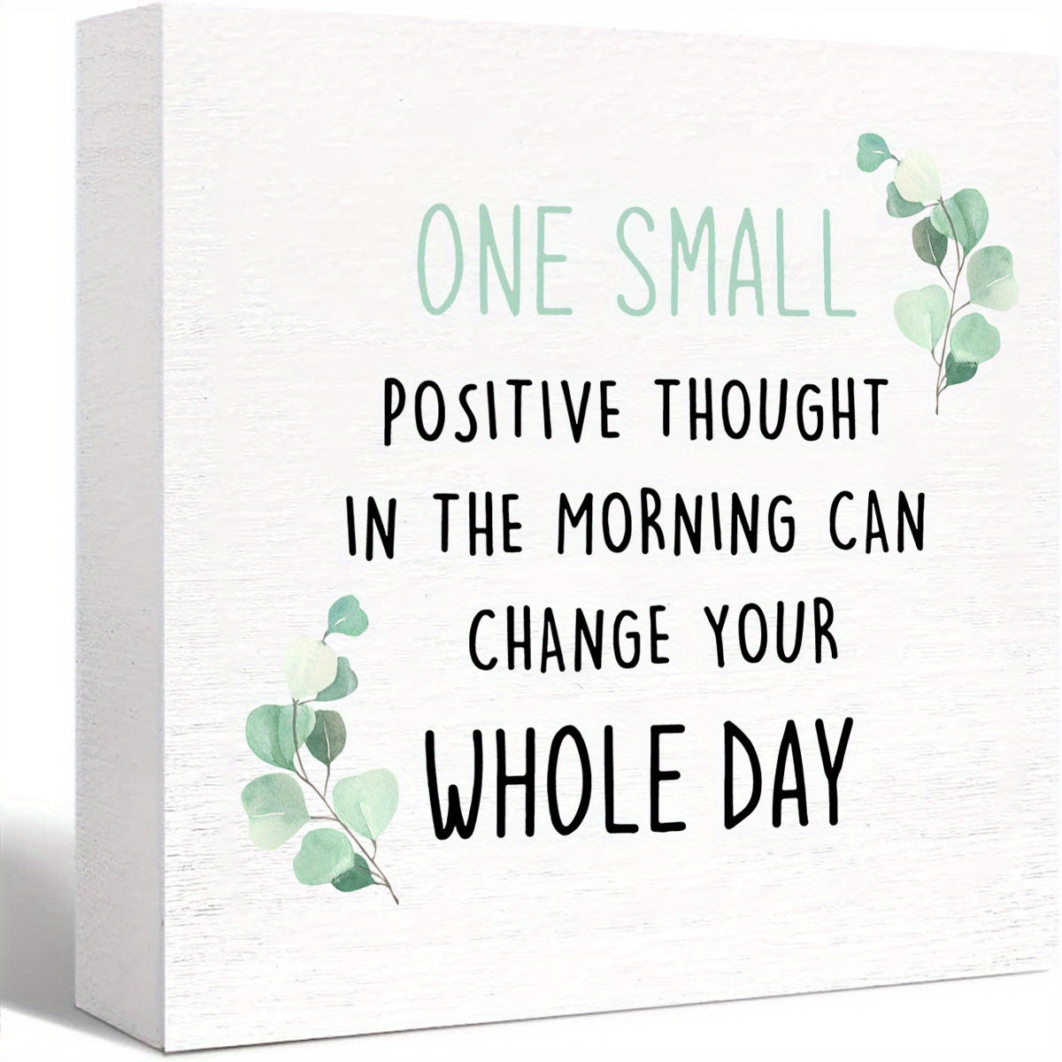 TEMU 1pc Inspirational Square Pvc Plaque - "one Small Positive " Farmhouse Box Wall Art, Tabletop Decor For Home, Bathroom, Desk - English Language,