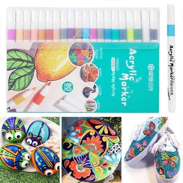 Watercolor Brush Pens 12-80 Colors Acrylic Paint Art Marker Pen DIY Hand Drawn Painting Drawing For Card Ceramic Stone Mug Glass Fabric Clot