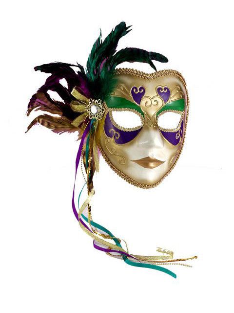 Adult Gold Mardi Gras Masquerade Face Mask with Feathers