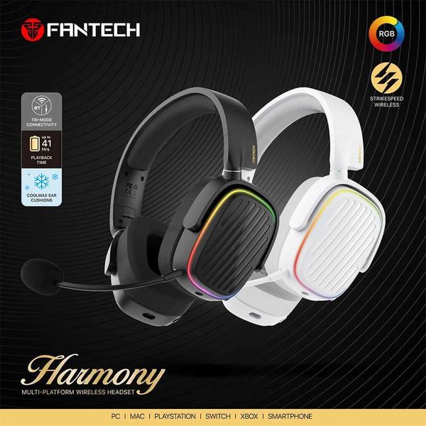 Headsets FANTECH Harmony WHG02 RGB Gaming Headworn Bluetooth 5.3 2.4G Wireless 3.5MM Wired Headphones Suitable for PC PS4 PS5 Mobile iPhone