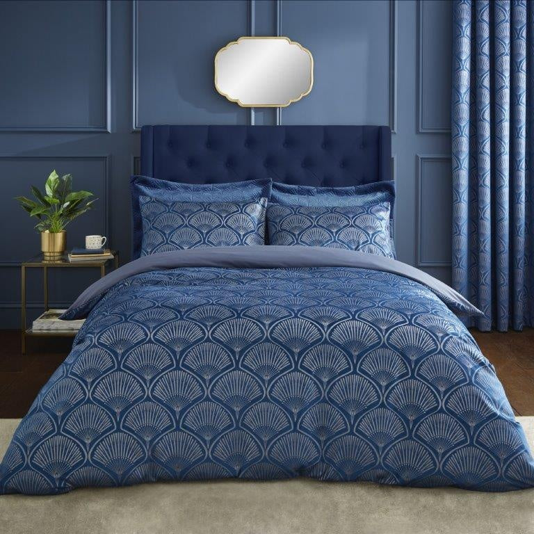 Catherine Lansfield Signature Art Deco Pearl Navy Blue Duvet Set - Double
