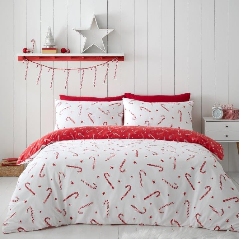 Catherine Lansfield Christmas Candy Cane White-Red Duvet Set - King