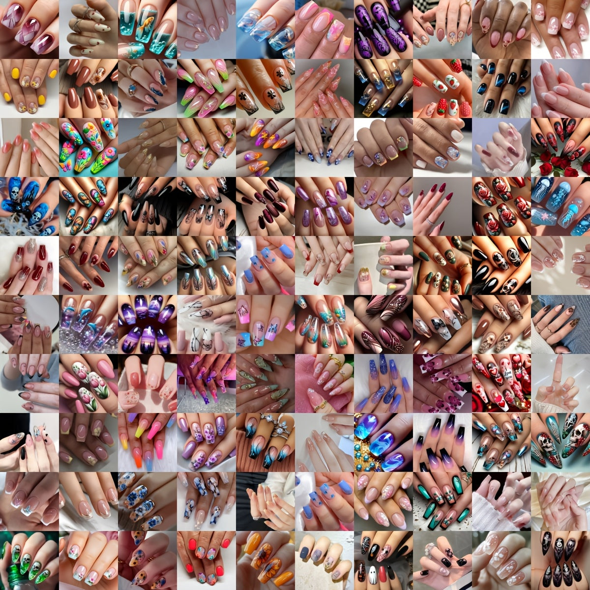 TEMU 96pcs Glossy Press-on Nails With Floral & Star Designs - Short Lengths, Multi-shape (square, Almond, Ballet) - Red & -quality False Nails For