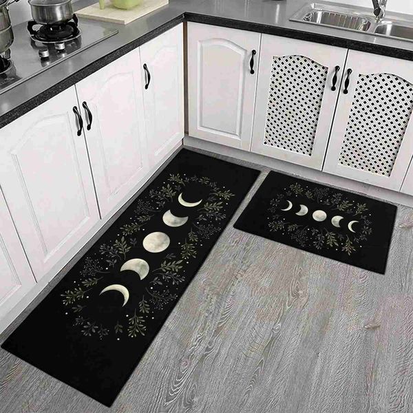 Kitchen Rug Black Gothic Witchy Moon Printed Floor Mat Anti-slip Long Strip Carpet for Bedroom Living Room Hallway Home DecorY240729