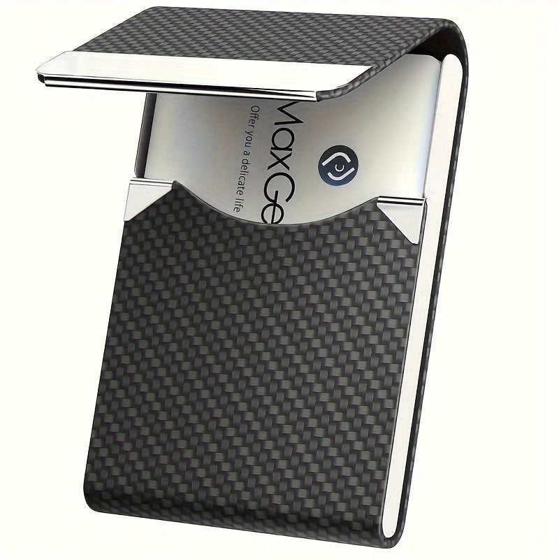 TEMU Elegant Black Pu Leather Business Card Holder With And Magnetic Closure - Perfect For Professionals And Travelers