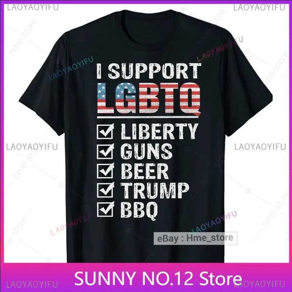 LGBTQ Liberty Guns Beer BBQ Donald Trump T-shirt Top Fun Politics July 4th T-shirt Animation Popular T-shirt Customization X241107