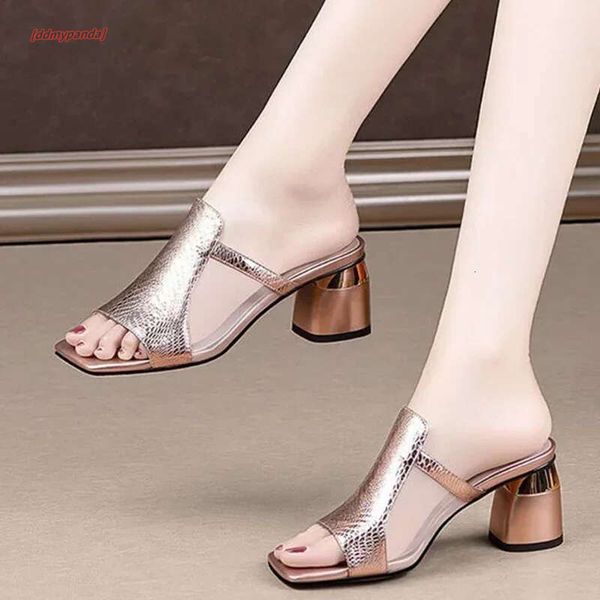 Women New Sandals Summer Mid Heels Chunky Casual Designer Dress Pumps Sgback Mules Shoes atos Ladies34-42 ddmypanda
