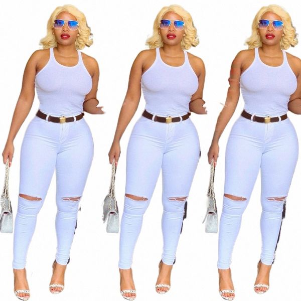 2023 Spring New White White High Ciay Jeans Moda Slim Stretch Denim Pants Lápis Casual Casual Clothing S-3xl W5xj#