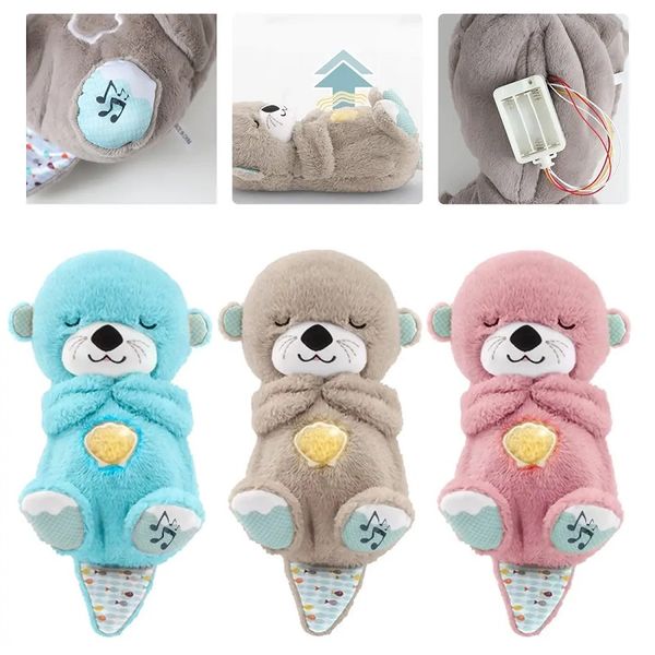 30cm Cute Breathing Otter Plush Toy Bear Sleeping Companion Pillow Stuffed Animal Toys For Kids and Baby X241230